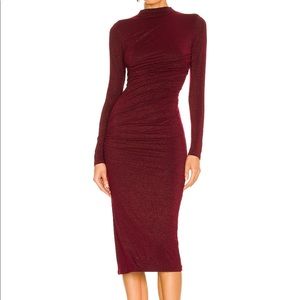 Enza Costa Lurex Jersey Twist Midi Dress in Dark Ruby - Size Small